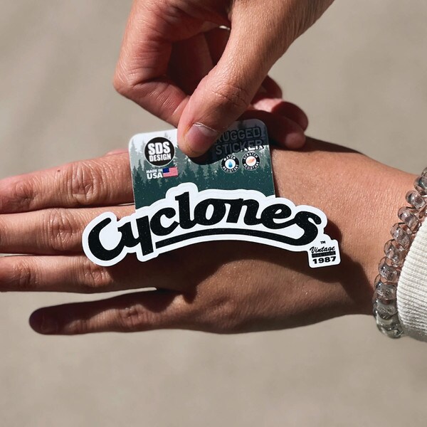 Cyclones Script Arch Black & White Rugged Sticker (1.5"x3.5")
